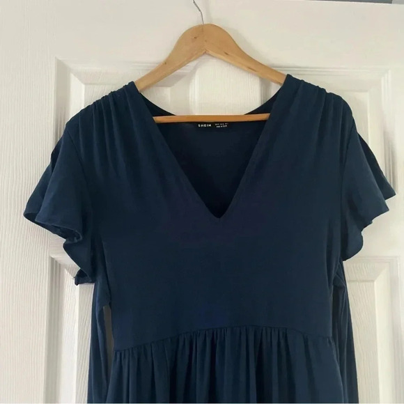 Shein Navy Blue Short Sleeve Maxi Dress with tie size small - Picture 2 of 8